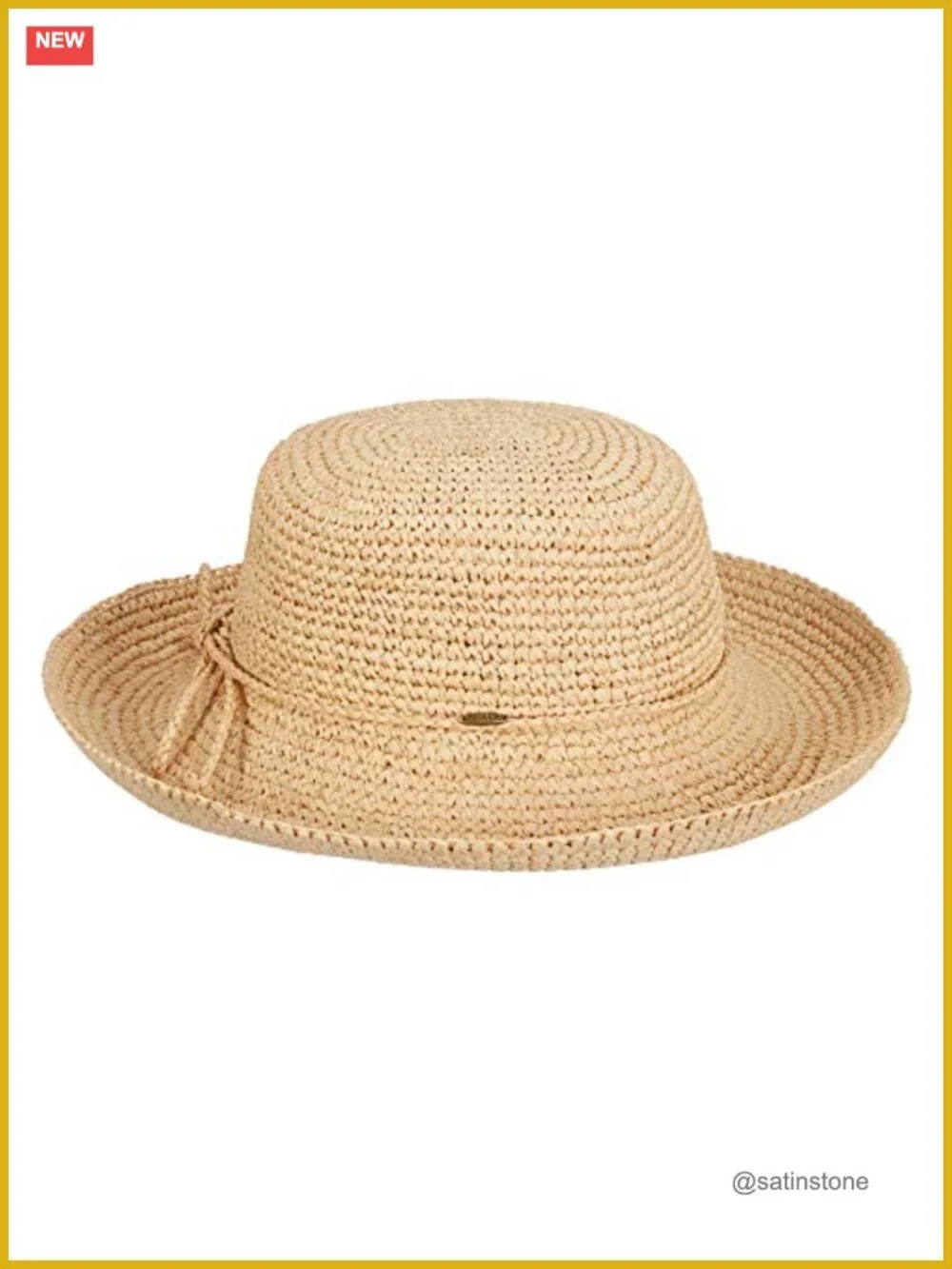 Crocheted Packable Raffia Sun Hat with Drawstring, Crushable